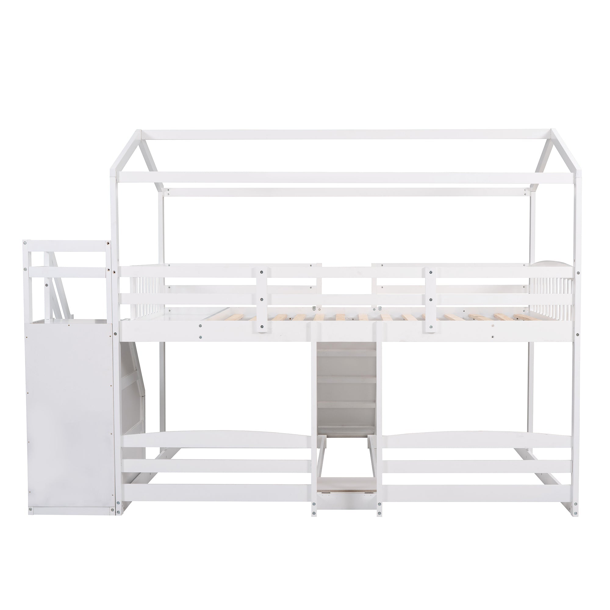 EUROCO Full over Twin & Twin Bunk Bed with Slide and Shelf for Kids, White