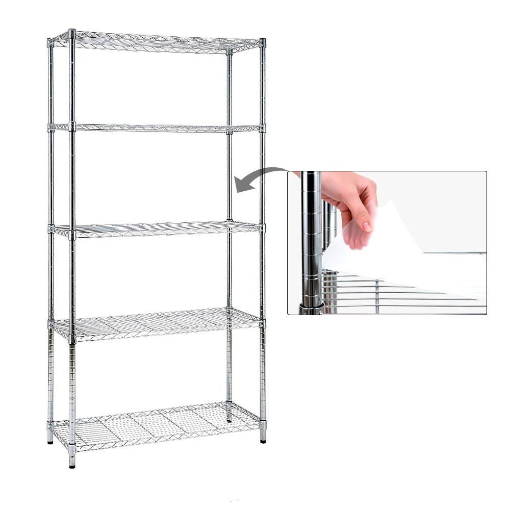 EFINE Chrome 5-Tier Heavy Duty Metal Wire Garage Storage Shelving NSF Certified 1 in. Pole (36 in. W x 72 in. H x 14 in. D) RL33652