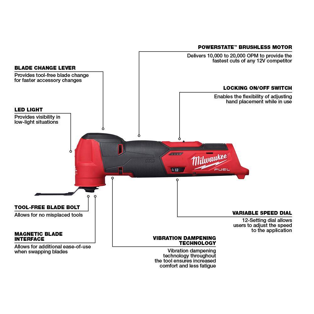 MW M12 FUEL 12V Lithium-Ion Cordless Oscillating Multi-Tool and HACKZALL with two 3.0 Ah Batteries 2526-20-2520-20-48-11-2412