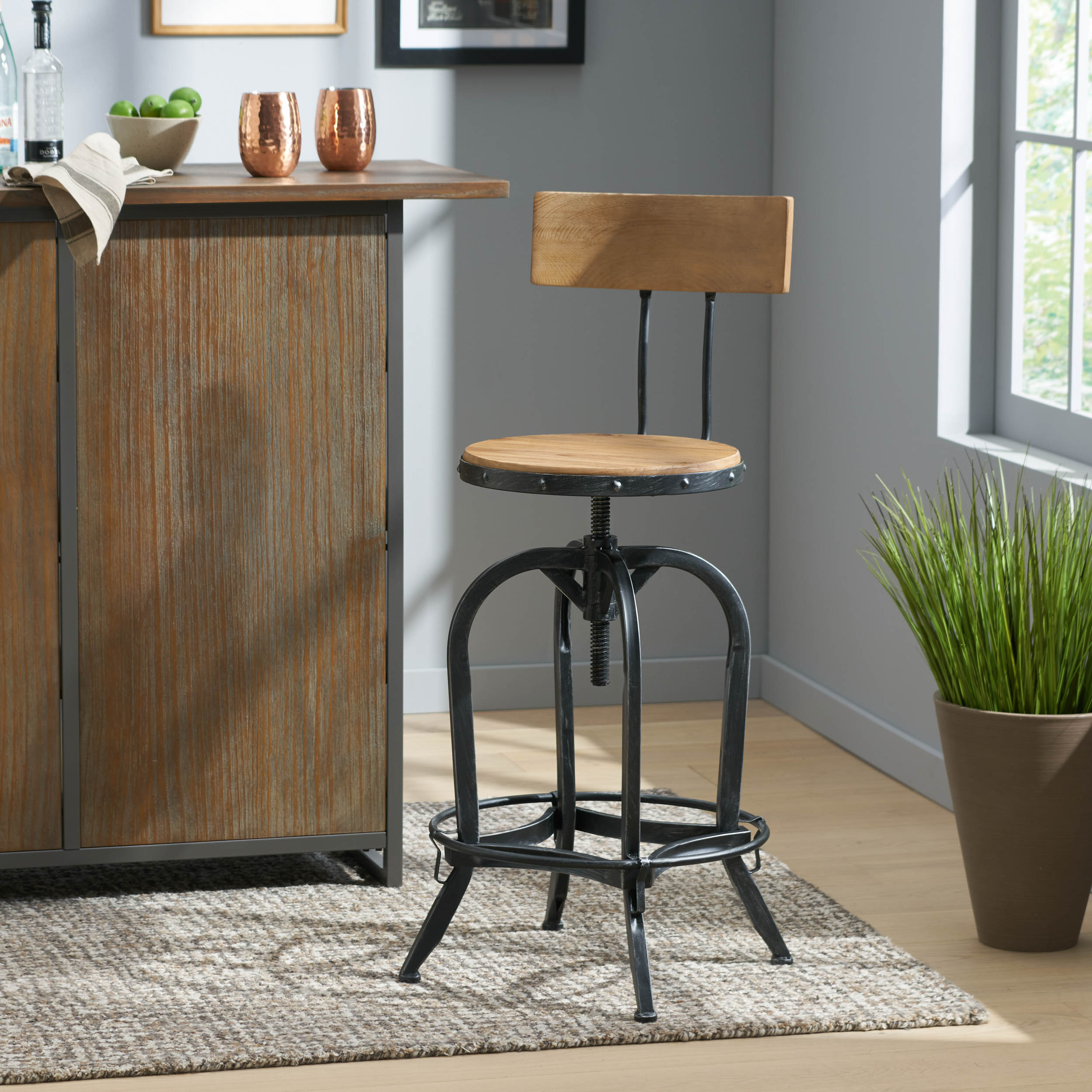 Vintage Industrial Bar Stools, Rustic Swivel Bar Stools