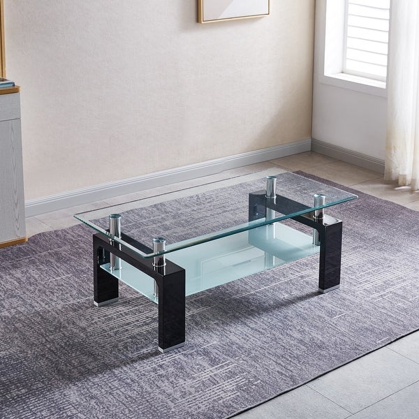 Tempered Glass Top Rectangular Double-Layer Coffee Table