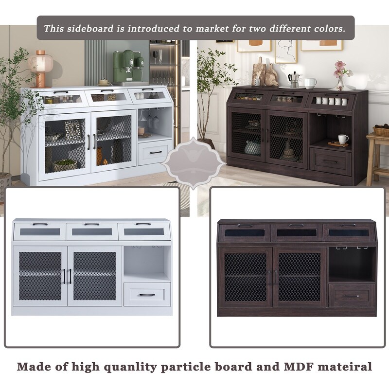 Kitchen Sideboard Multifunctional Buffet Cabinet with 4 Drawers  Wineglass Holders