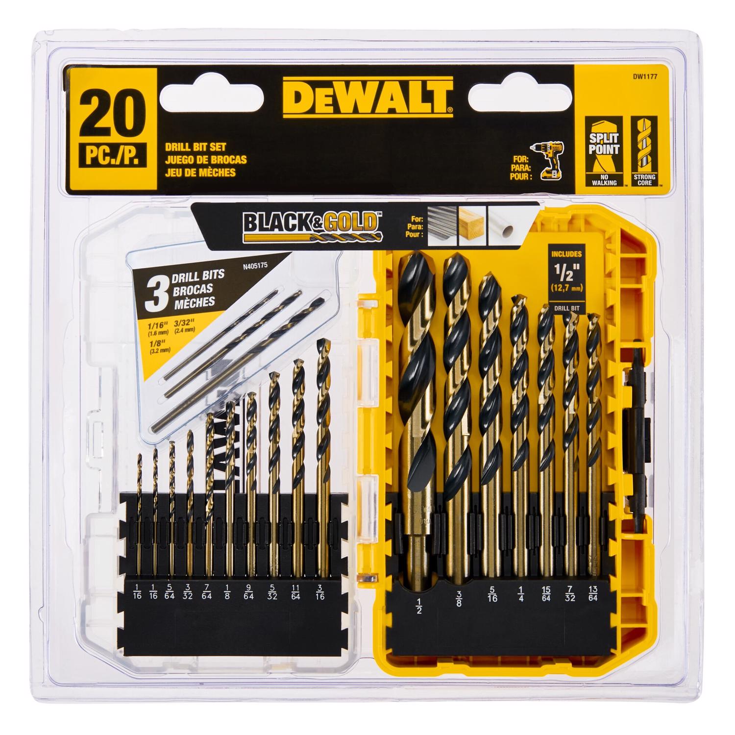 DW BLACK \u0026 GOLD High Speed Steel Pilot Point Drill Bit Set 20 pc