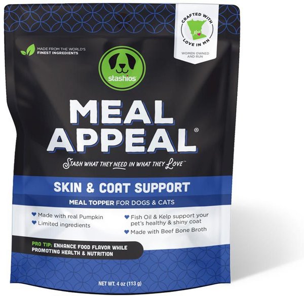 Stashios Meal Appeal Beef Skin and Coat Support Dehydrated Dog and Cat Treats， 4-oz bag