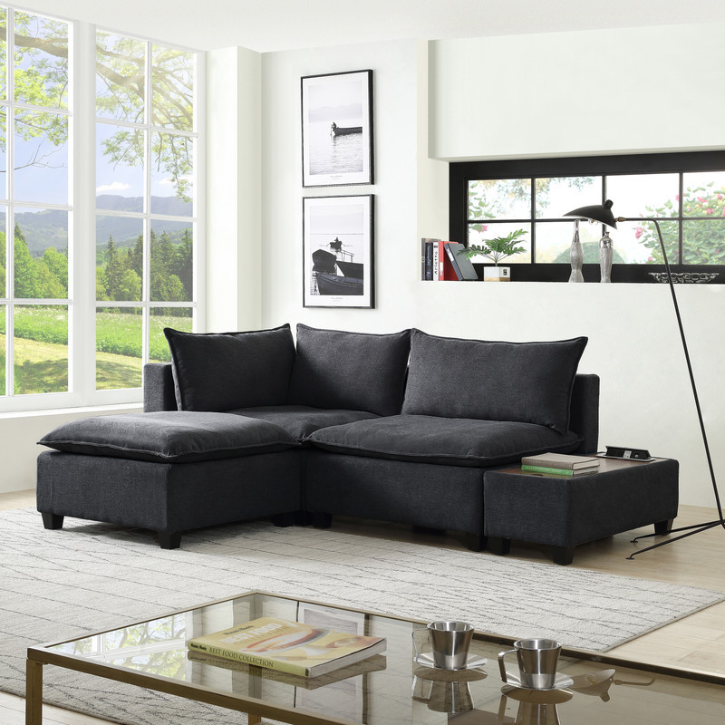 Madison Dark Gray Sectional Loveseat Ottoman with USB Storage Console Table   Modern   Loveseats   by PARMA HOME  Houzz