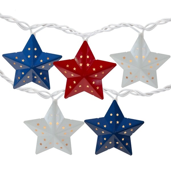 10 Red White Blue Metal Star 4th of July Patio Christmas Lights