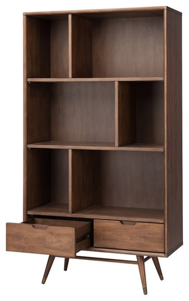 Nuevo Baas 3 Shelf Bookcase in Walnut   Midcentury   Bookcases   by Homesquare  Houzz