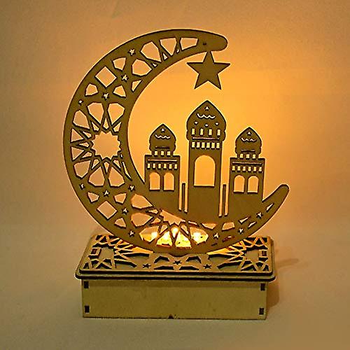 Ramadan Star And Moon Light Eid Mubarak Wooden Pendant Led Candles For Mubarak Muslim Islamic Festival Wedding Party Decor