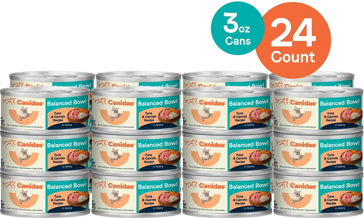 CANIDAE Balanced Bowl Tuna and Carrots Recipe in Gravy Wet Cat Food， 3-oz can， case of 24