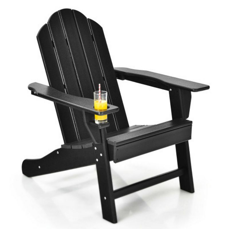 Outdoor Adirondack Chair with Built-in Cup Holder for Backyard Porch