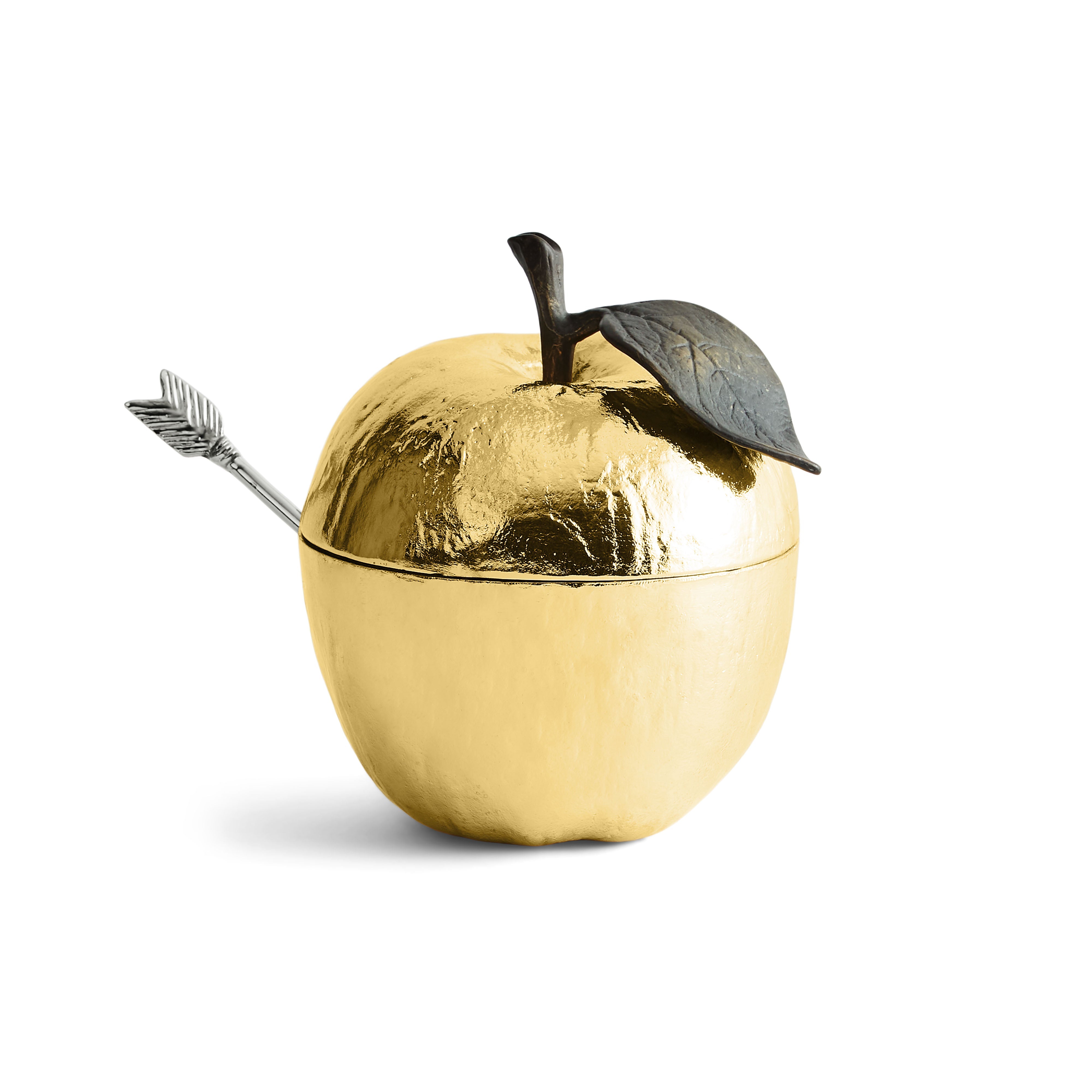 Apple Honey Pot with Spoon Nickelplate