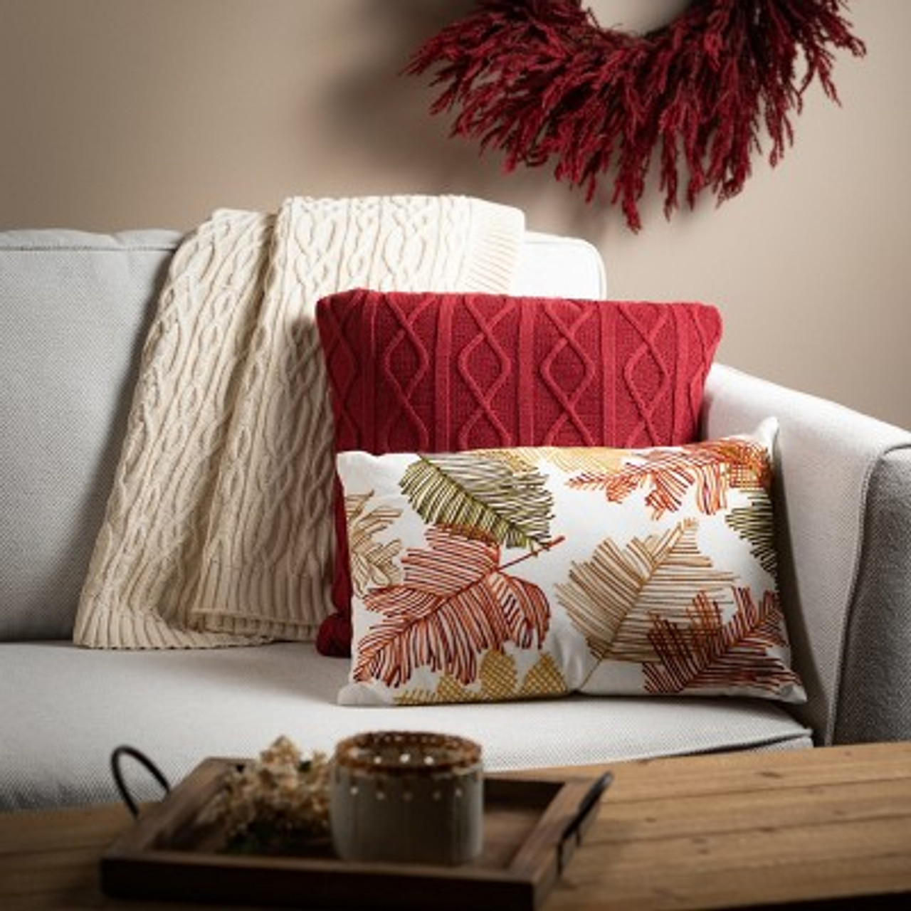 Sullivans Winterberry Cable Knit Decorative Pillow Red 17.5H