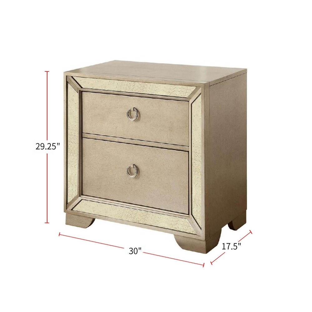 2 Drawers Nightstand With Antique Mirror Panels  Champagne