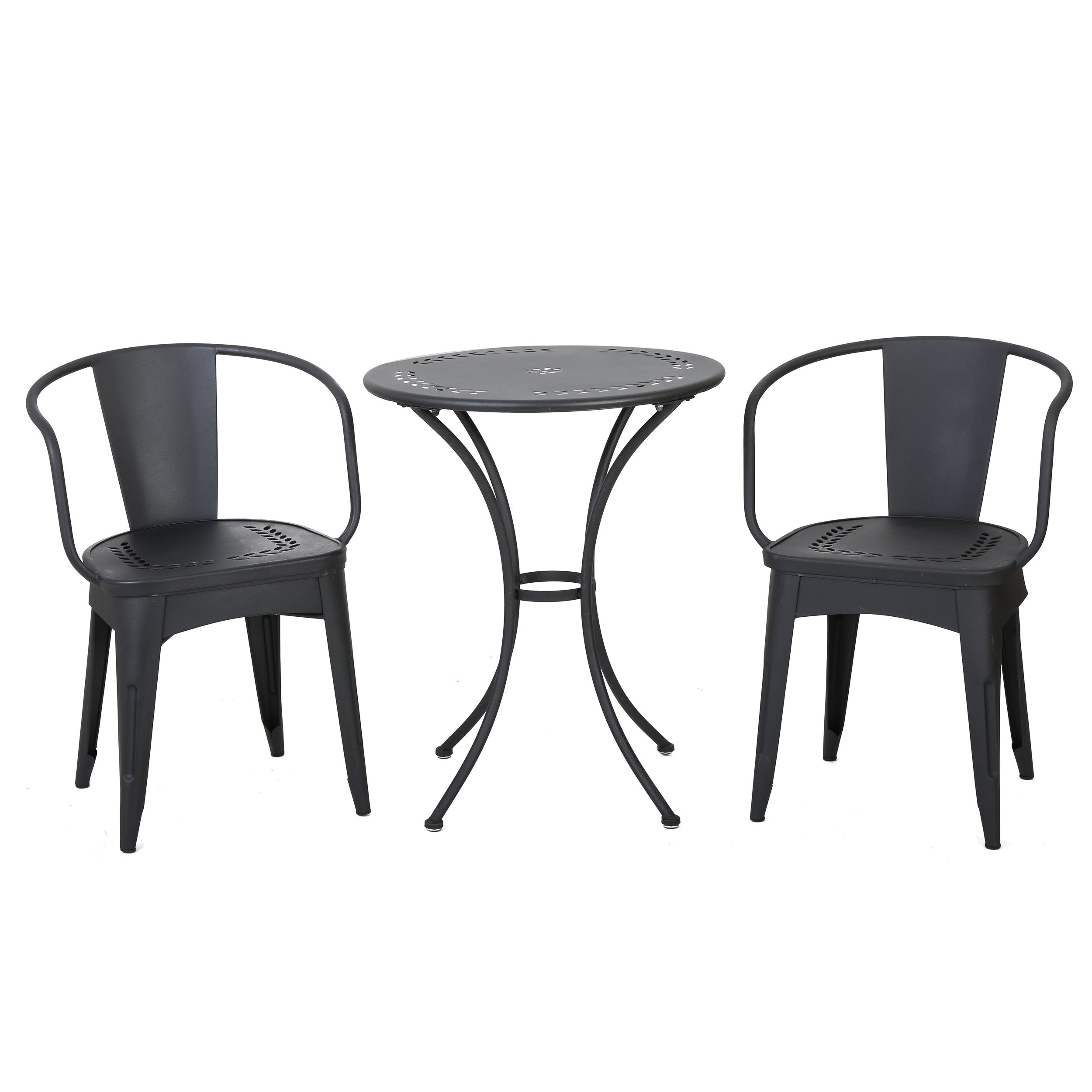 Tottenham Outdoor Modern 3 Piece Floral Pattern Black Bistro Set