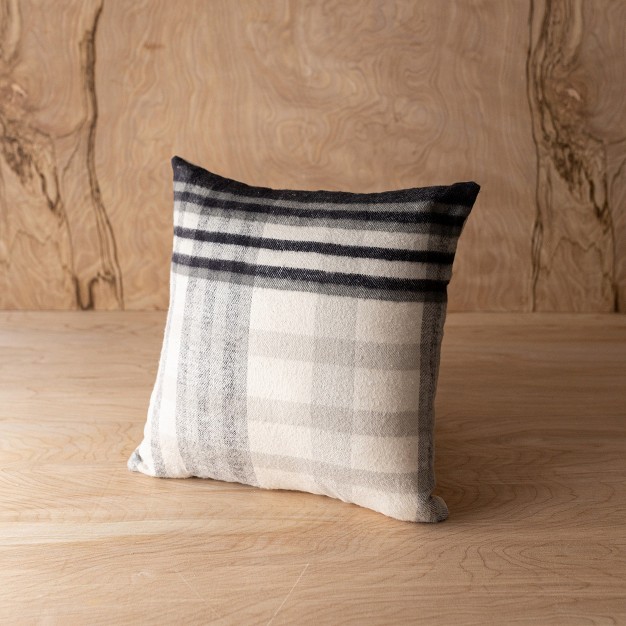 14x14 Inch Hand Woven Plaid Throw Pillow Black Cotton With Polyester Fill By Foreside Home amp Garden