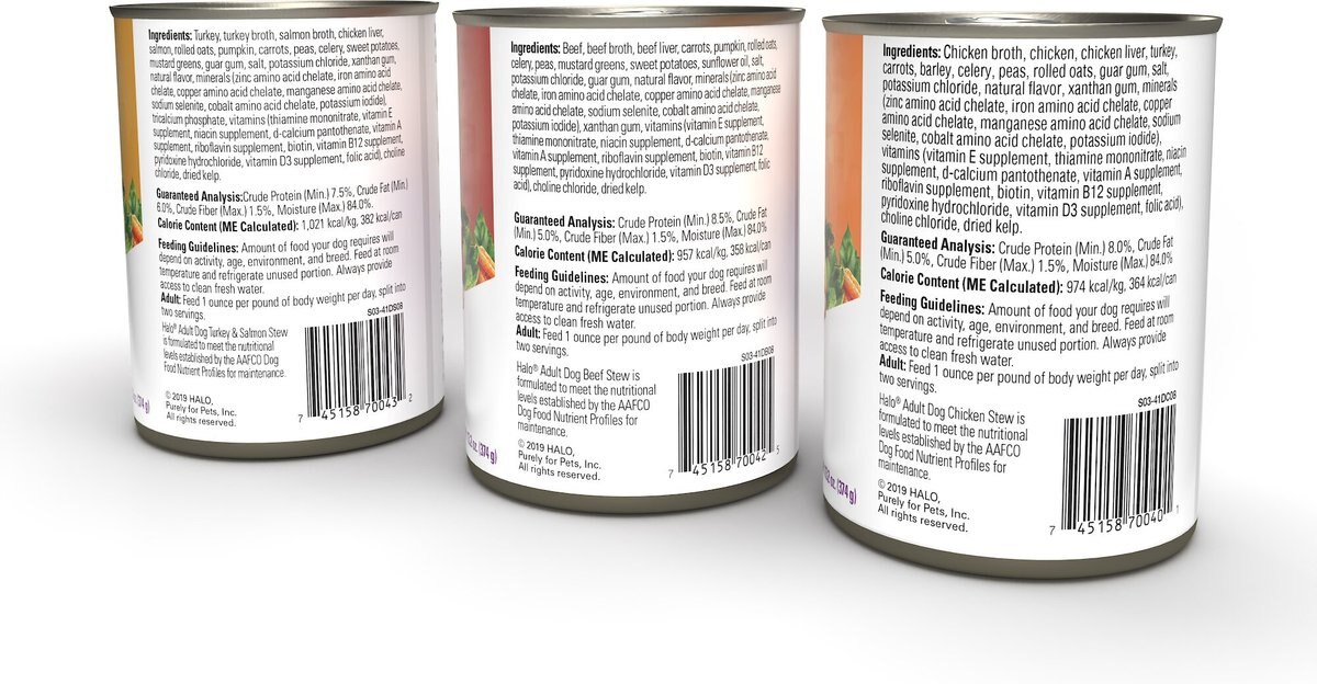 Halo Stew Variety Pack Canned Dog Food， 13.2-oz can， case of 6