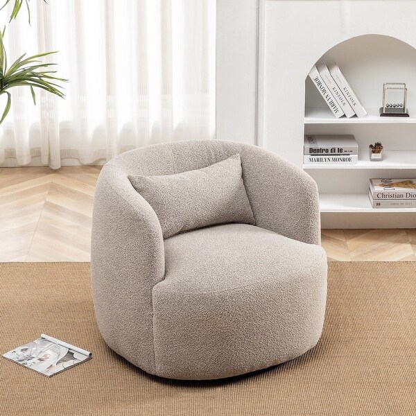 Poly Blend Boucle Fabric Upholstered Swivel Armchair