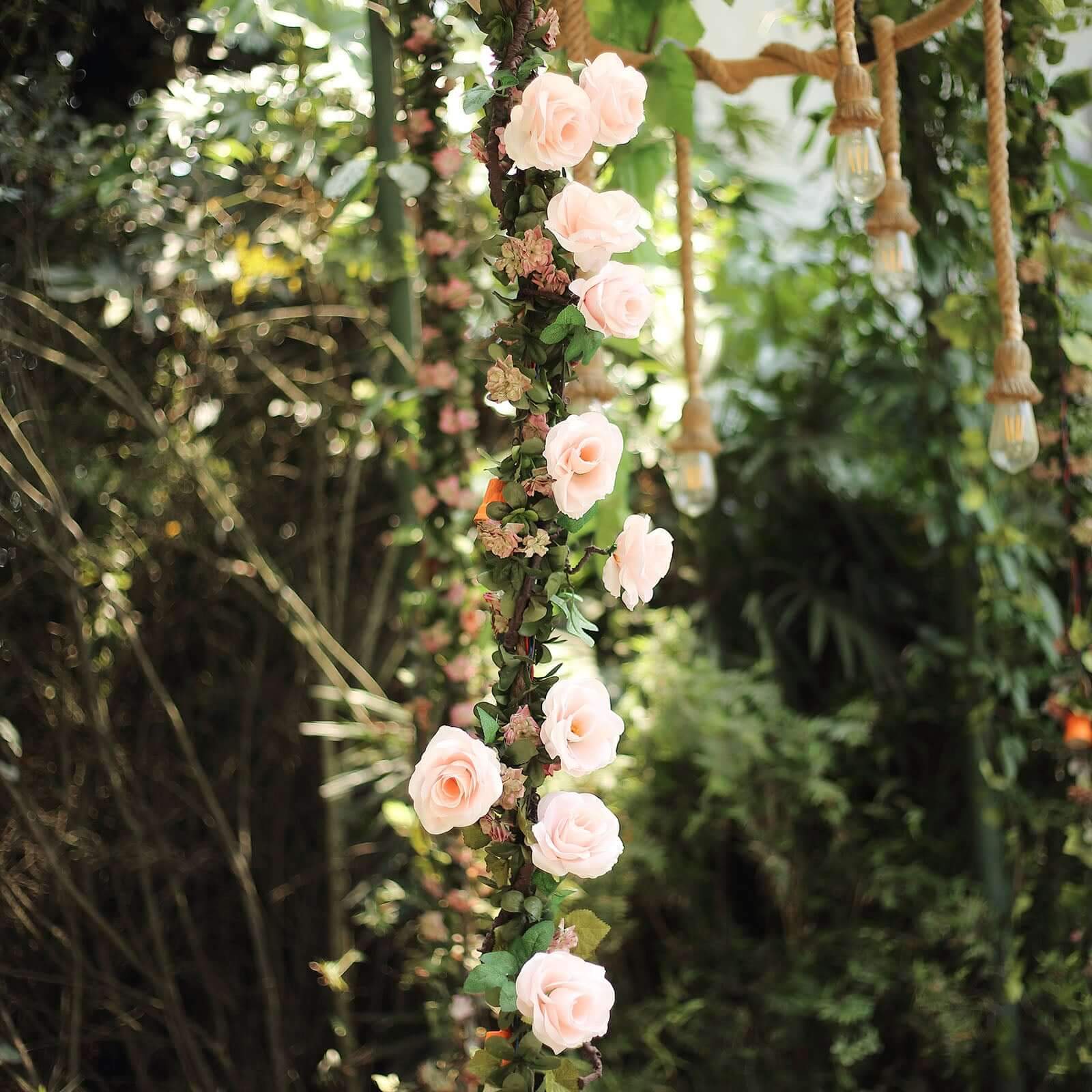 Blush Artificial Silk Rose Hanging Flower Garland Vine 6ft