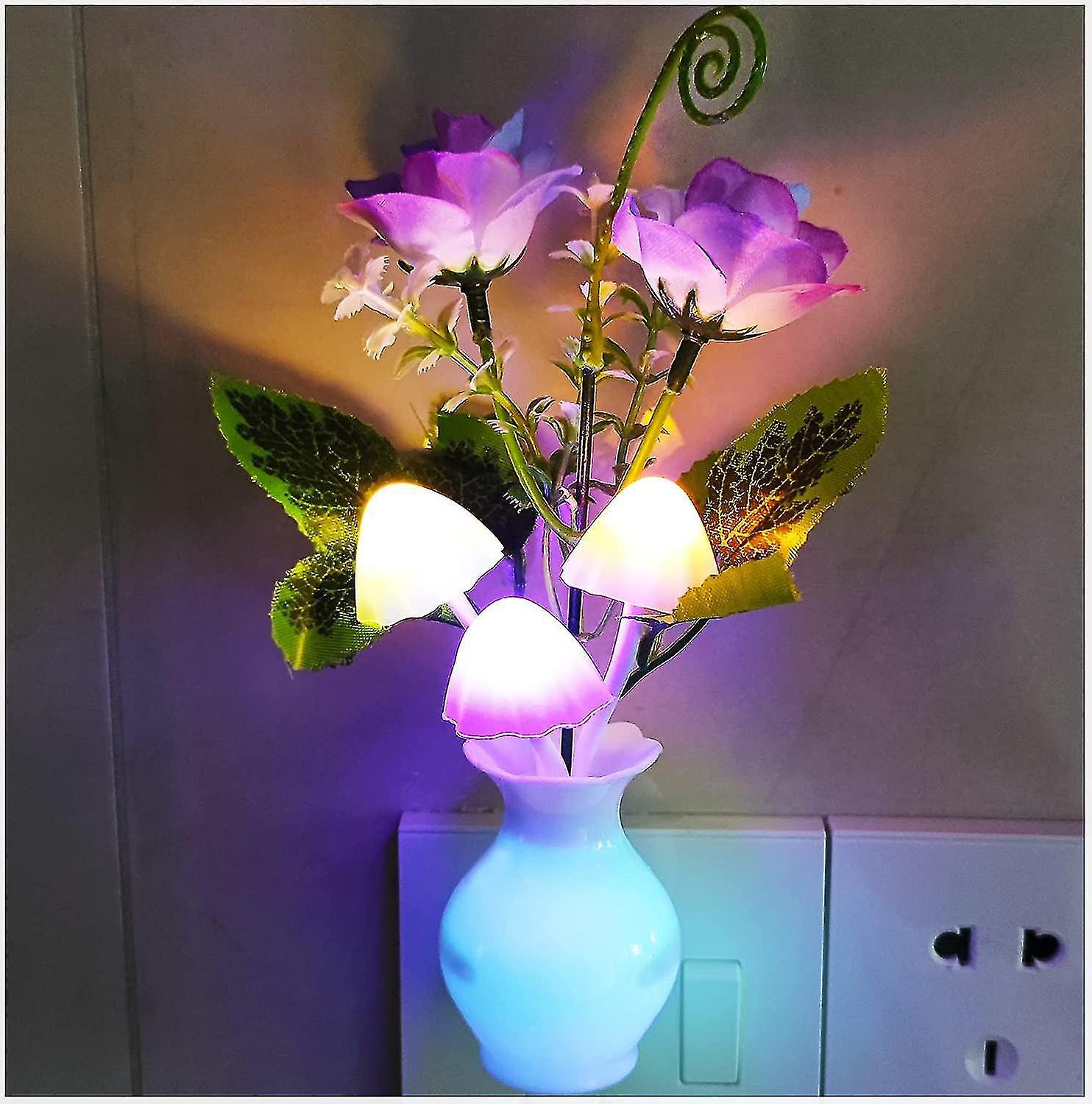 Liangnv 2pack Led Night Light Plug In Sensor Light， Energy Saving Lamp Dream Nightlight Rose Flower