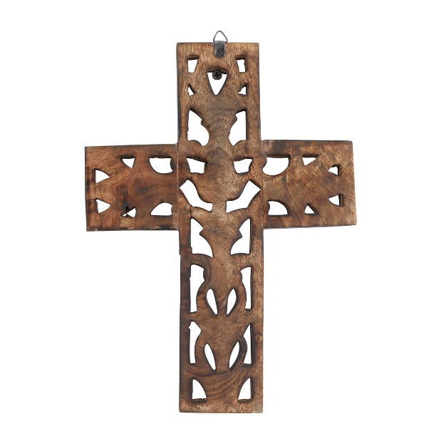 X 9 quot Mango Wood Biblical Carved Cross Wall Decor Brown Olivia amp May