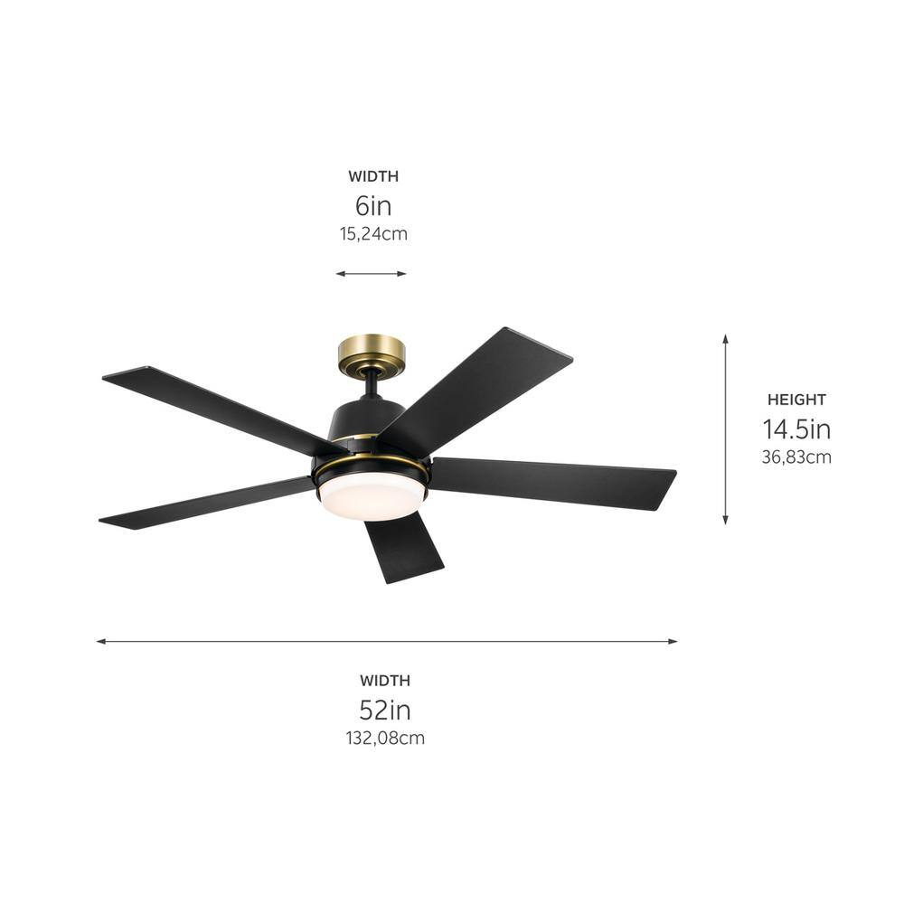 KICHLER Grace 52 in. Integrated LED Indoor Satin Black Down Rod Mount Ceiling Fan with Light and Remote 300316SBK