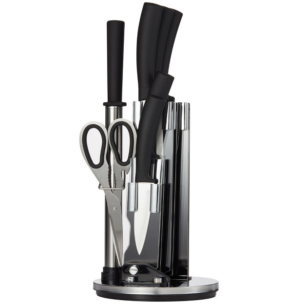 Cheer Collection 7 Piece Kitchen Knife Set With Chic Swivel Display Stand