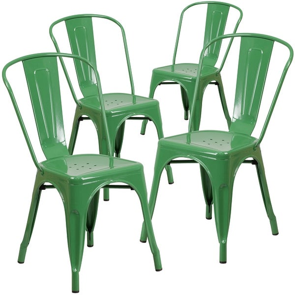 Commercial Grade 4 Pack Blue Metal Indoor-Outdoor Stackable Chair