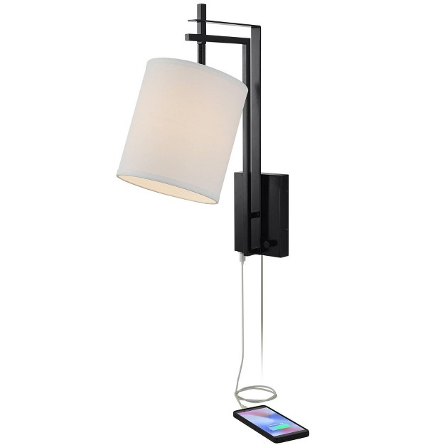 Fixture With A c Usb Charging Ports Linen Shade For Bedroom Reading