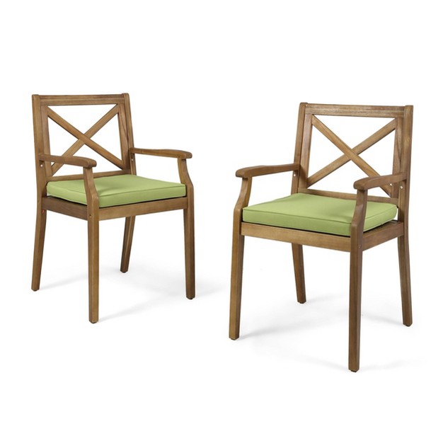 Perla 2pk Acacia Wood Patio Dining Chairs Teak green Christopher Knight Home