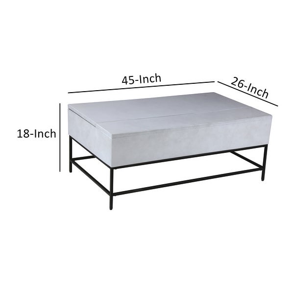 45 Inch Rectangular Mango Wood Coffee Table， Lift Top Storage， Iron Frame， White， Black