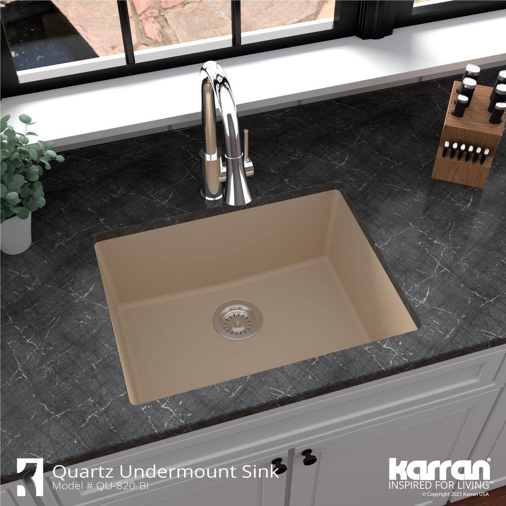 Karran QU- 820 Quartz 24.38 in Single Bowl Undermount Kitchen Sink in Bisque QU-820-BI