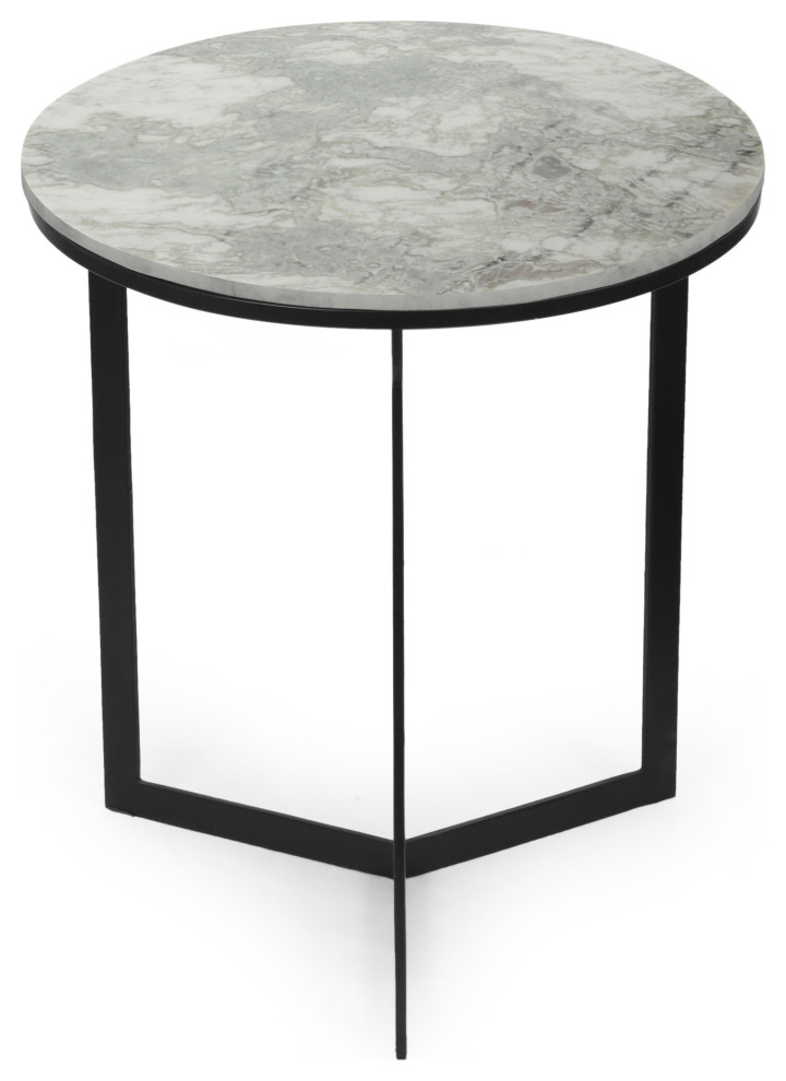 Pertica Modern Glam Handcrafted Marble Top Side Table  Natural White and Black   Industrial   Side Tables And End Tables   by GDFStudio  Houzz