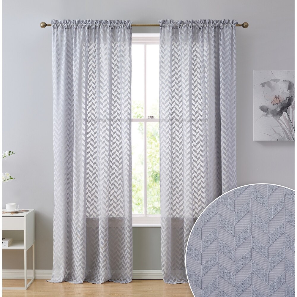 Home   Linens Herringbone Lace Thick Semi Sheer Premium Grommet Top Window Curtain Panels Kids Room   Bedroom   Set of 2 Panels