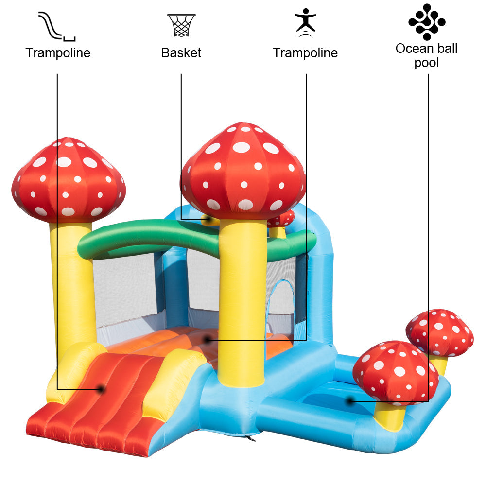 Kids Inflatable Water Slide, Inflatable Jumping Castle with Mini Swimming Pool and Slide, include Blower, Slide Bouncer Water Pool, Mushroom Pattern