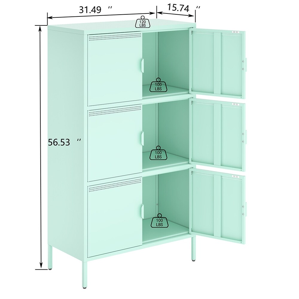 Metal Accent Storage Cabinet with 6 Doors and Adjustable Shelves