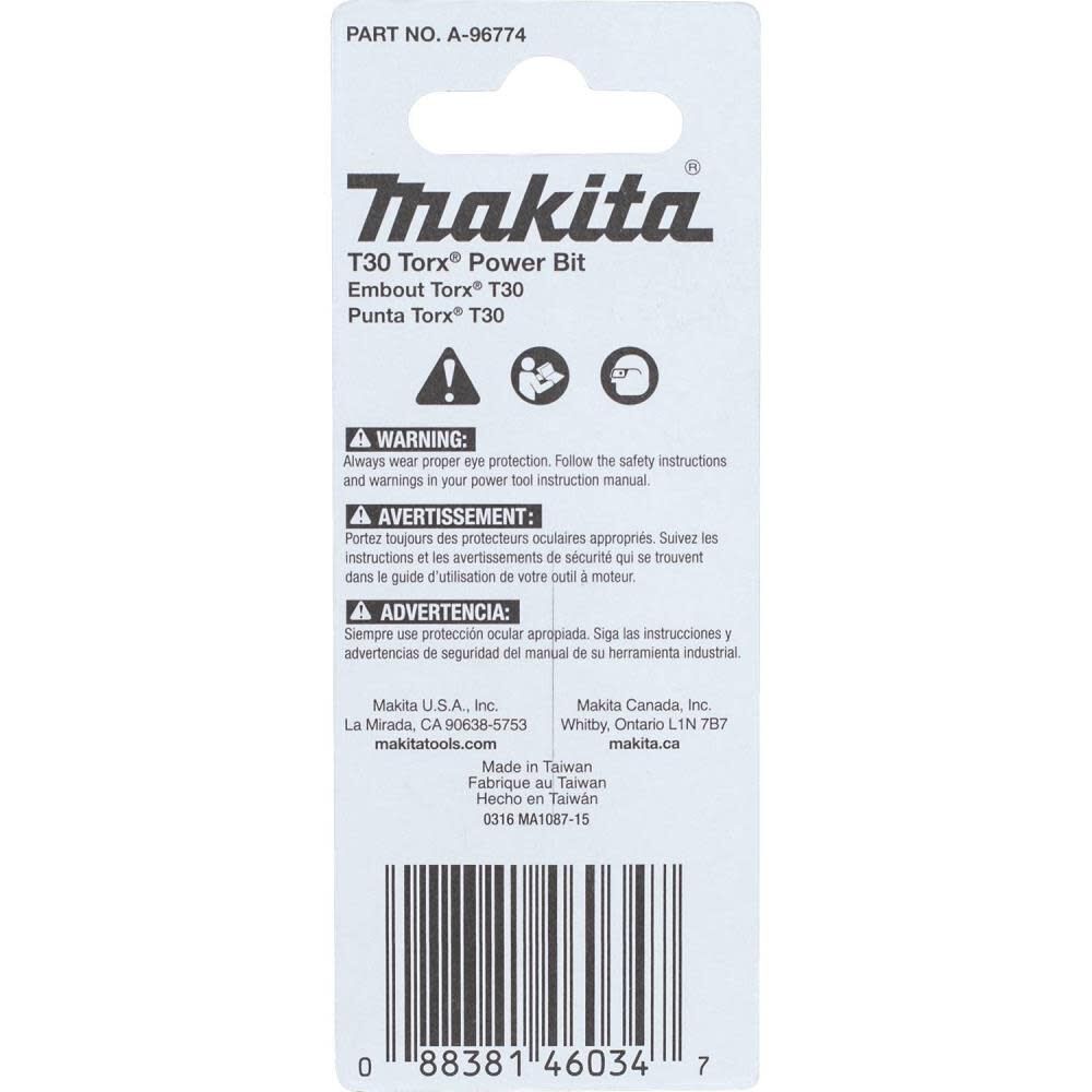 Makita Impact X T30 Torx 2 Power Bit 2/pk A-96774 from Makita