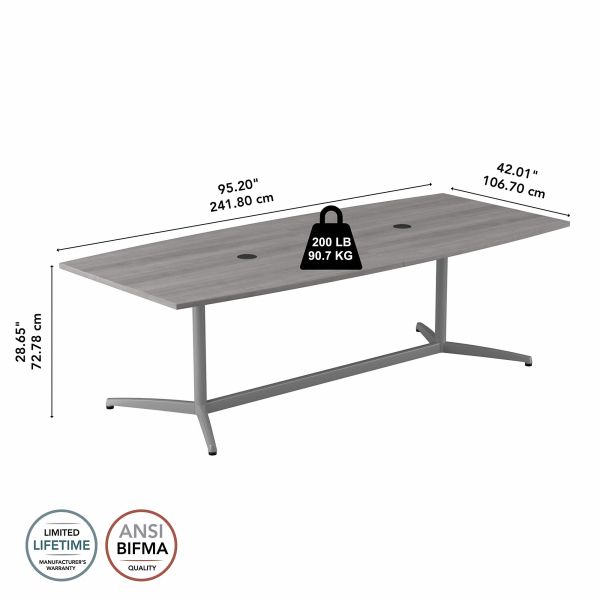 Bush Business Furniture 96W x 42D Boat Shaped Conference Table with Metal Base in Platinum Gray