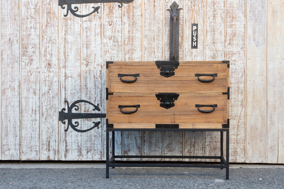 Antique Stripped Wood Japanese Tansu on Stand   Asian   Accent Chests And Cabinets   by De cor  Houzz