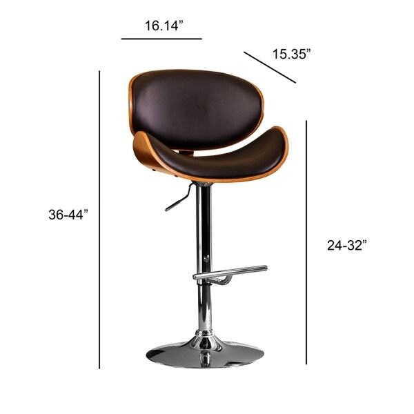 Modern Swivel Walnut Bentwood Adjustable Height Bar Stool