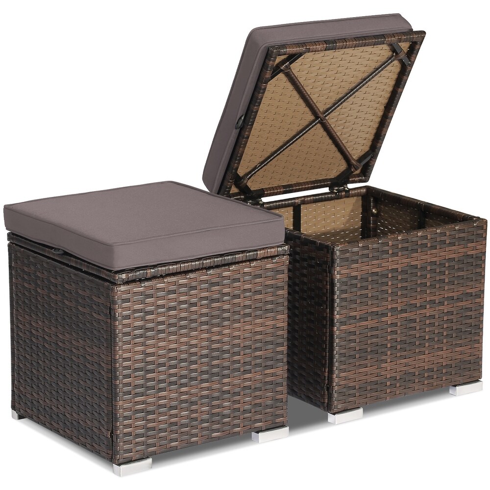 Costway 2PCS Patio Rattan Ottomans Seat Side Table Storage Box   See Details