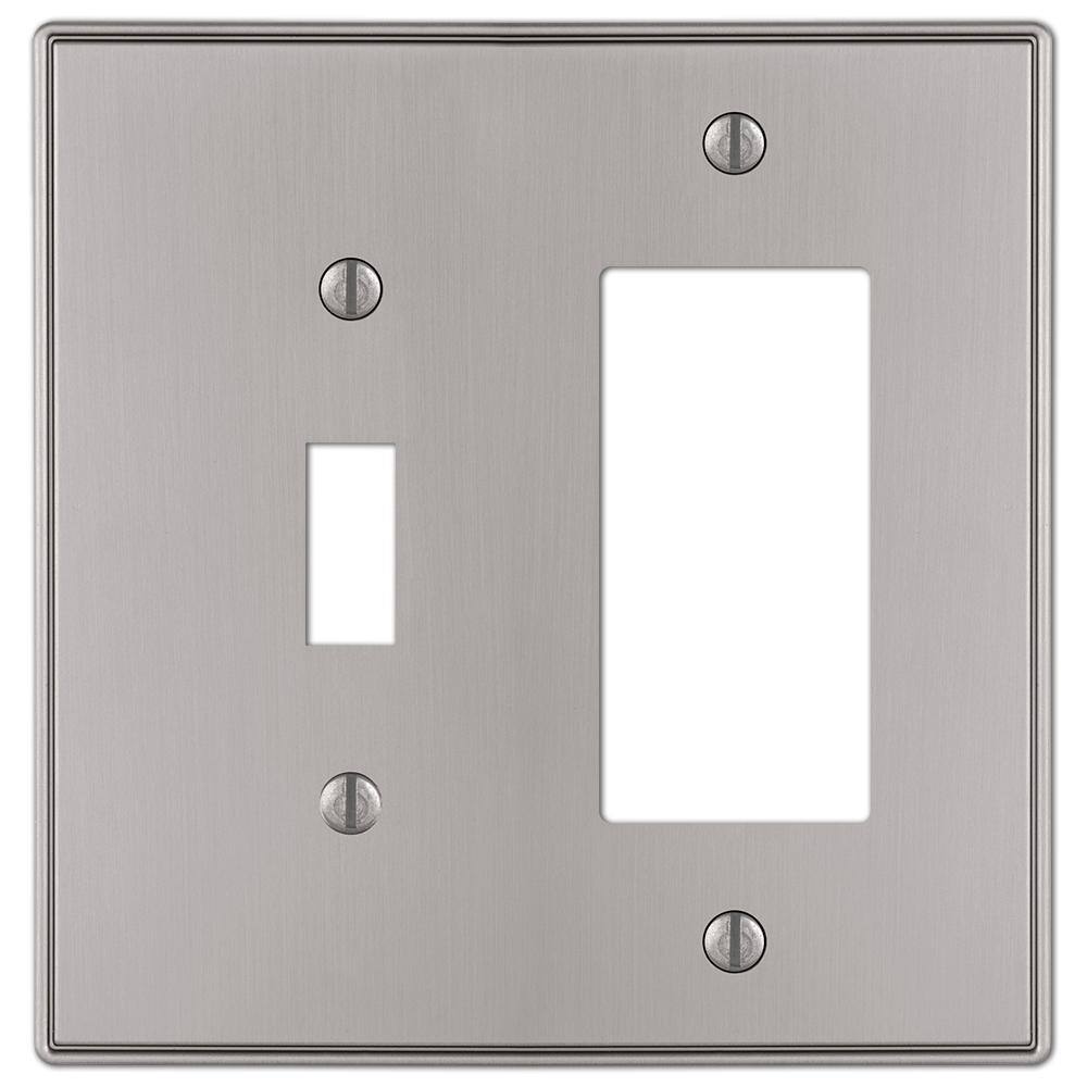 AMERELLE Ansley 2 Gang 1-Toggle and 1-Rocker Metal Wall Plate - Brushed Nickel 70TRBN