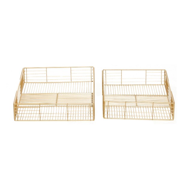 Set Of 2 Metal Wire Tray Gold Cosmoliving By Cosmopolitan