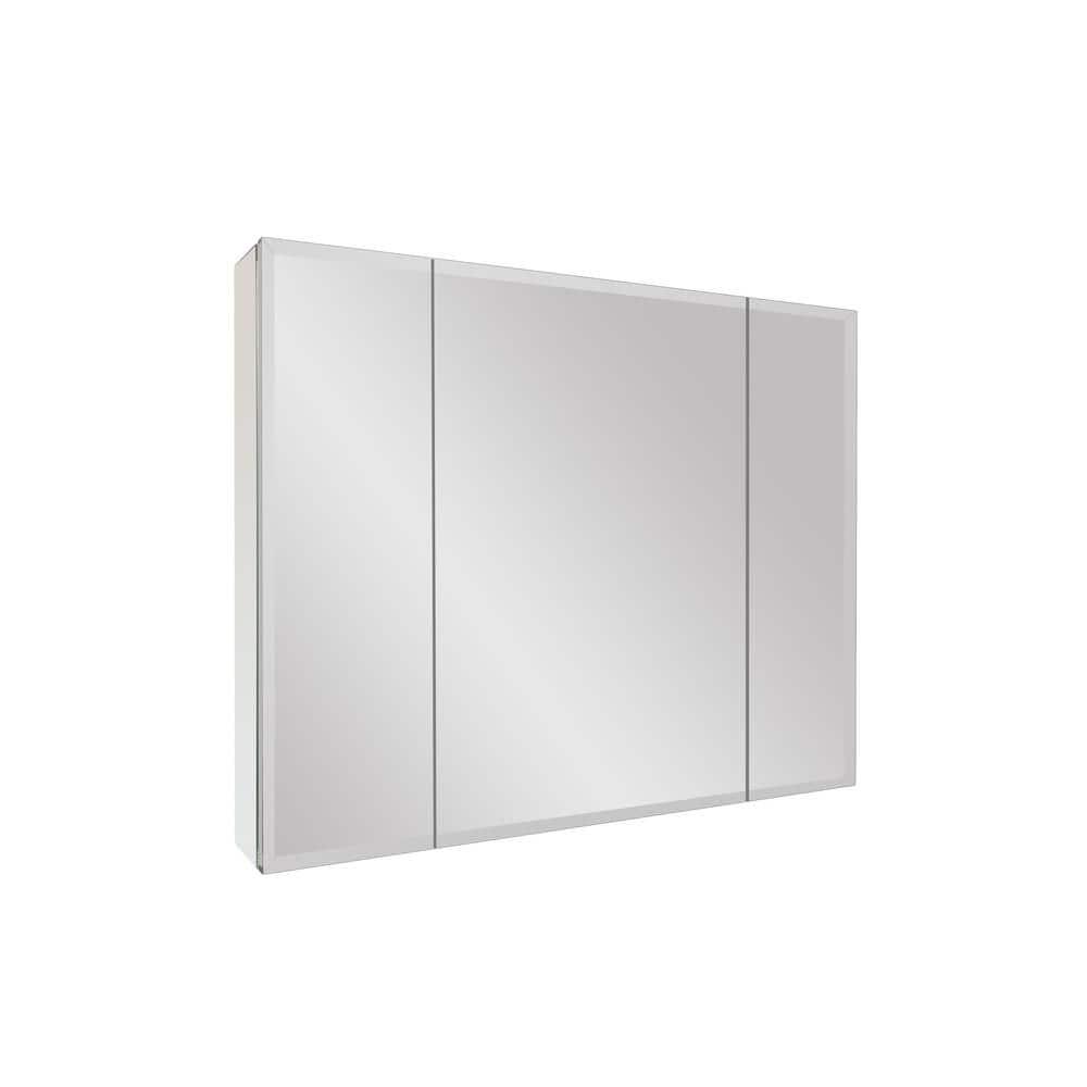 36 in W x 26 in H Large Rectangular Silver Aluminum Recessed Surface Mount Medicine Cabinet with Mirror