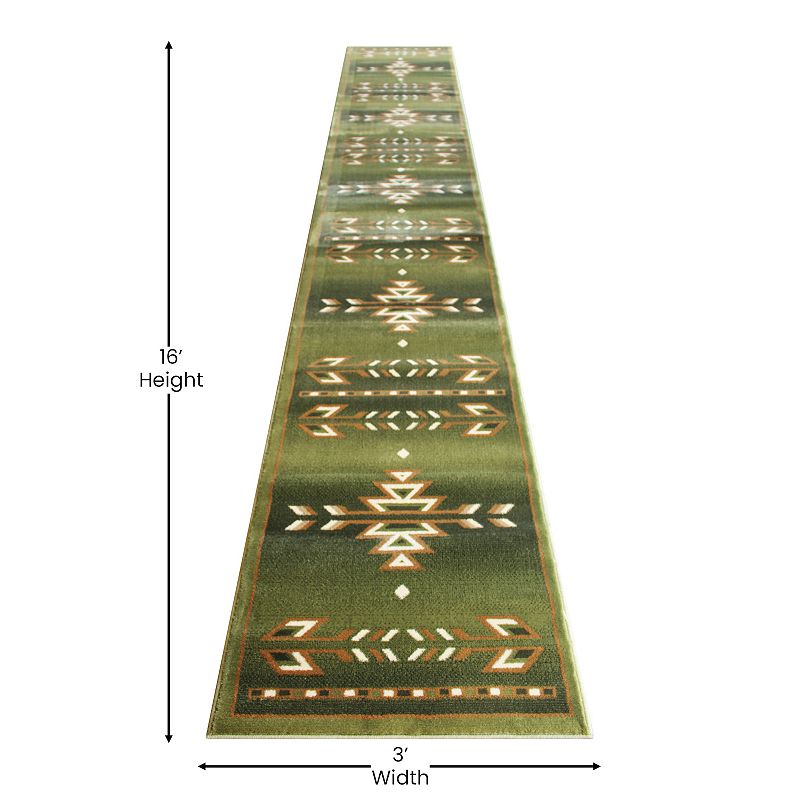 Masada Rugs Masada Rugs Southwest 3'x16' Native American Area Rug Runner in Green