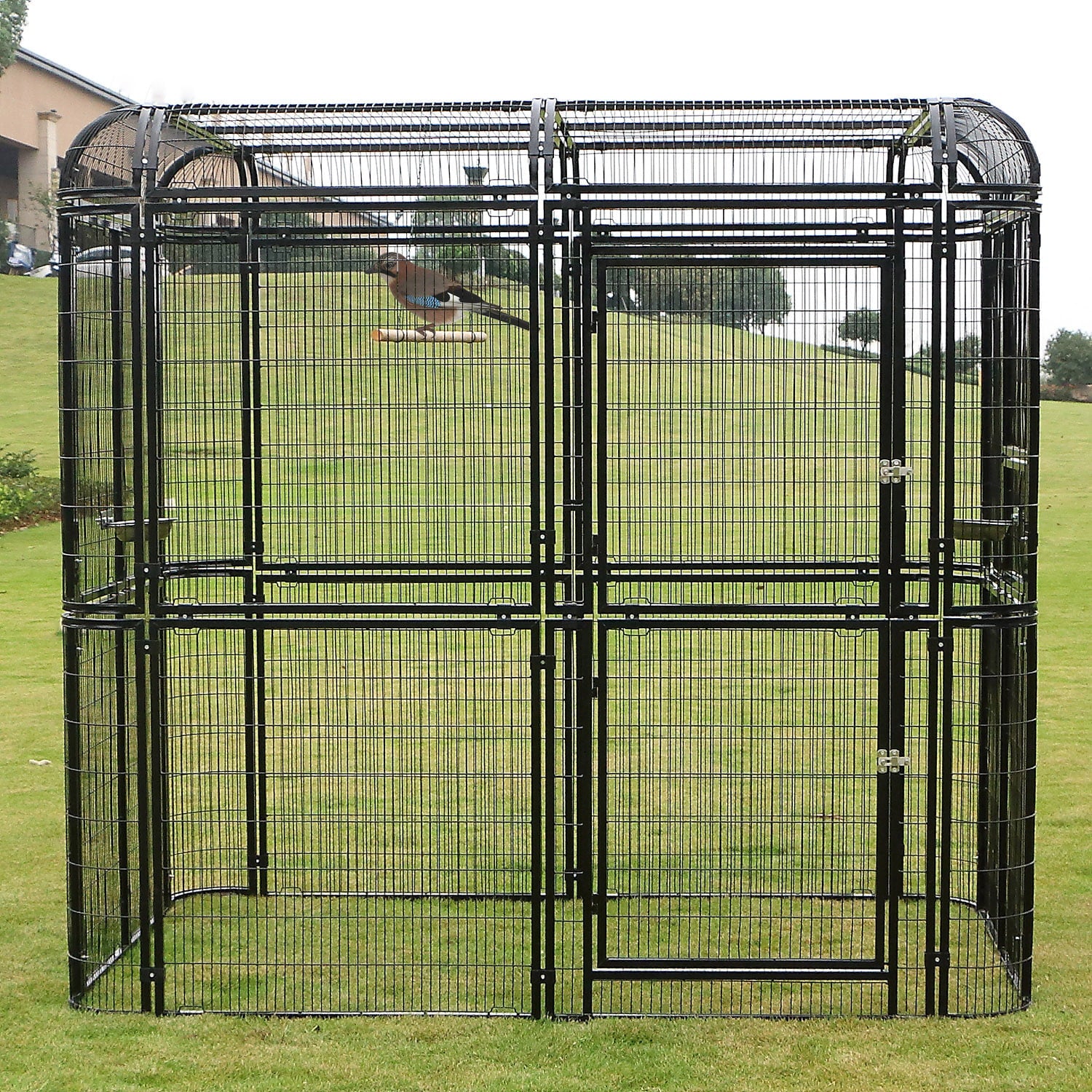 Walnest Outdoor Extra Large Bird Aviary Silver Black Large Parrots Cages Featuring Play Stand Perches Nest Habitat Garden