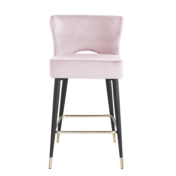 Woker Furniture Contemporary Velvet Upholstered Counter Height Stool with Gold Tipped， Black Metal Legs