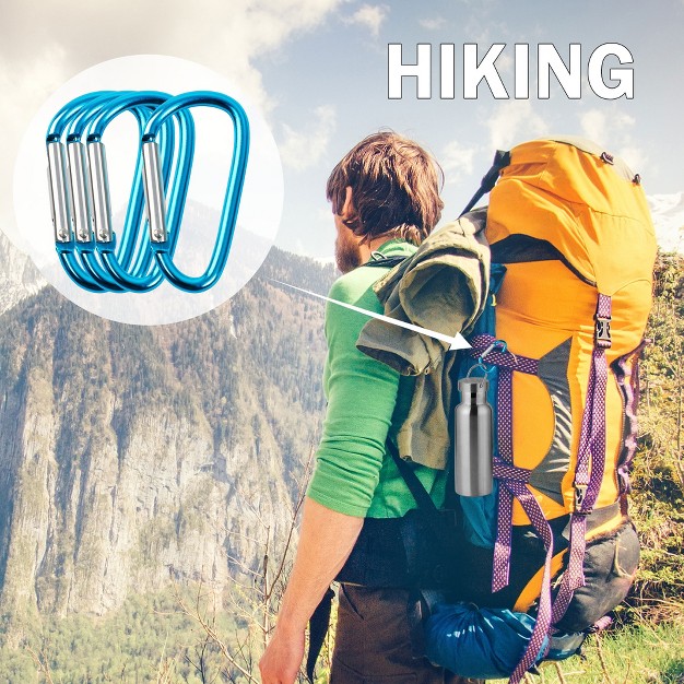 Unique Bargains Loaded Gate Outdoor Hiking Aluminum D Ring Carabiners Keychain Clip Blue 4 Pcs