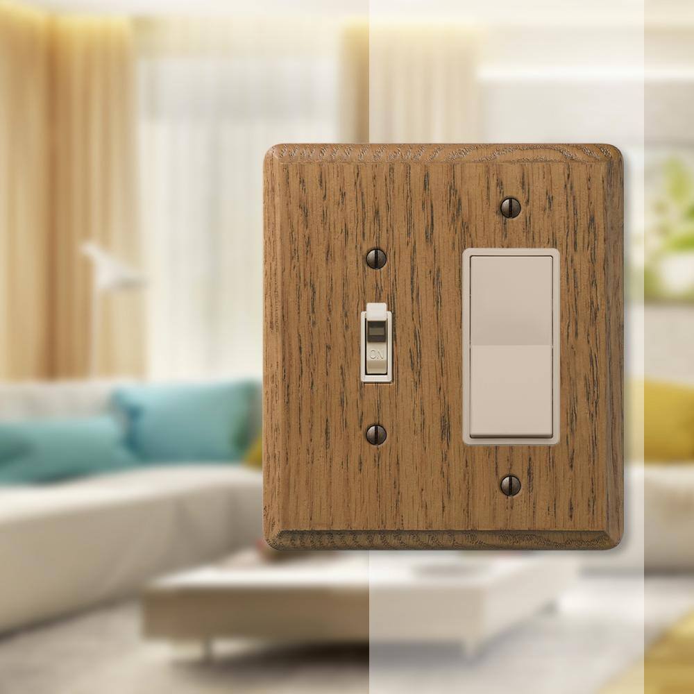 AMERELLE Contemporary 2 Gang 1-Toggle and 1-Rocker Wood Wall Plate - Medium Oak 901TR