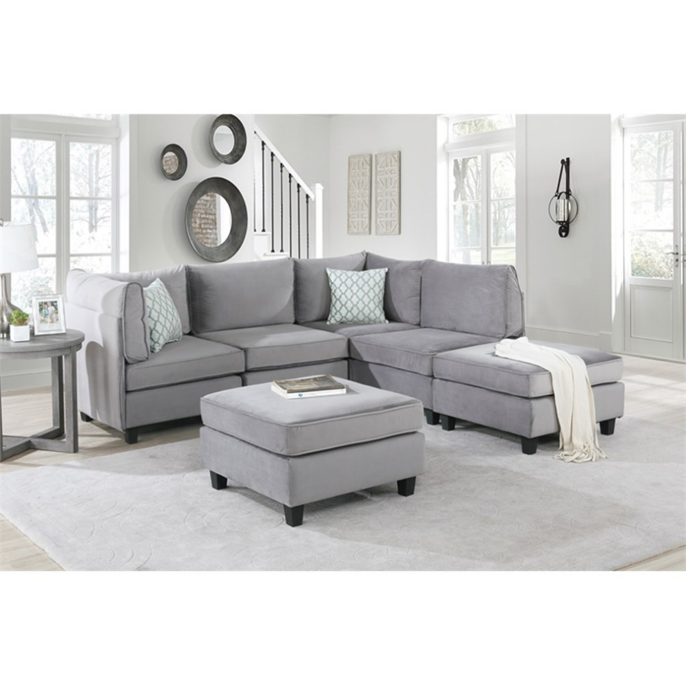 Catania Contemporary 6Pc Modular Reversible Sectional Sofa in Gray Velvet   Transitional   Sectional Sofas   by Homesquare  Houzz