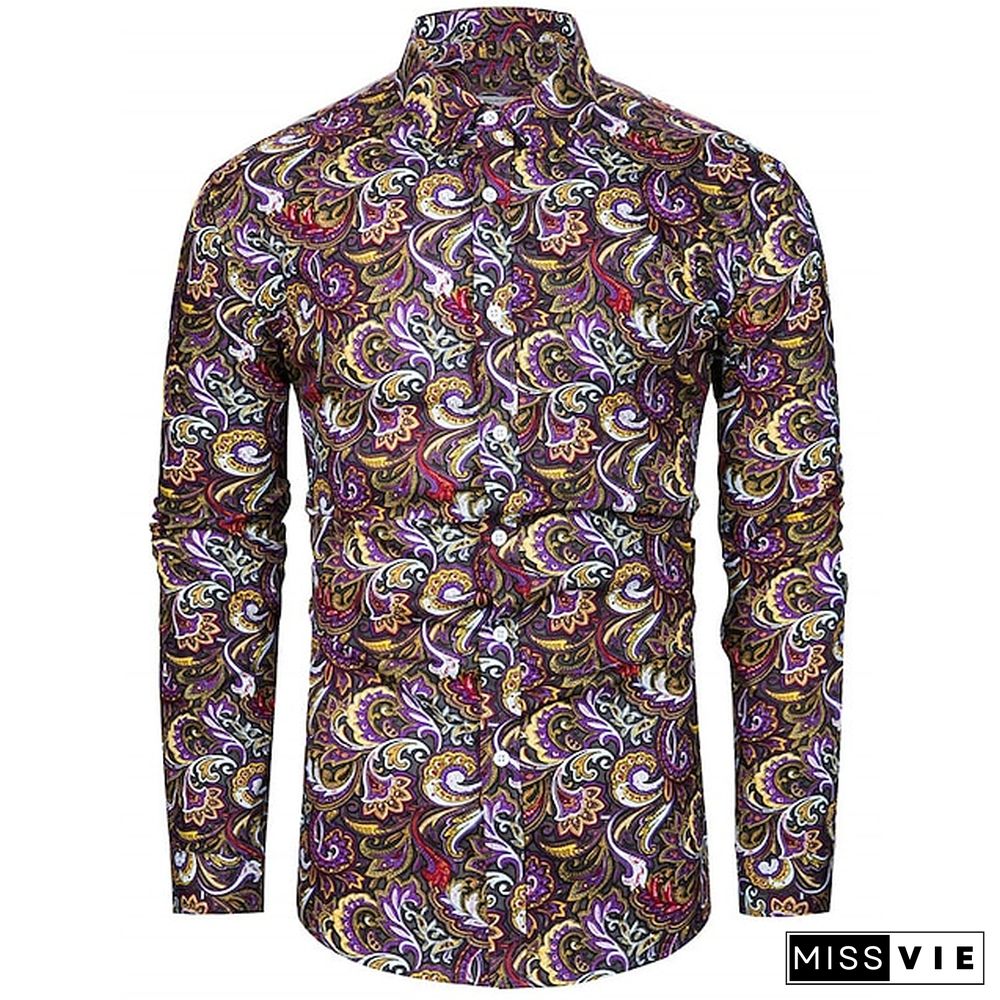 Men's Shirt Boho Shirt Floral Paisley Graphic Prints Turndown Black Red Purple Green Outdoor Street Long Sleeve Print Button-Down Clothing Apparel Sports Fashion Streetwear Designer